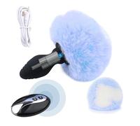 Bunny Tail Butt Plug Vibrator, Soft Silicone Anal Plug with Furry Tail Plug, Wireless Remote Control Design, Rabbit Tail Trainer for Adult Sex Toys for Role Play Cosplay Women, Men and Couples (Blue)