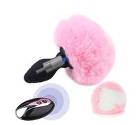 Bunny Tail Vibrating Butt Plug with Tail Anal Plug Vibrator Wireless Remote Control Design Role Play Cosplay Sex Games for Couples, Pink Fur Silicone Rabbit Buttplug Tail for Women, Men