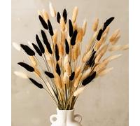 Bunny Tails Pampas Grass Dried Flowers Bouquet 100 Stems - 30 White, 40 Natural, 30 Black Bunny Tails Grass, Boho Decor Small Pampass Dried Plant For Cakes Vases