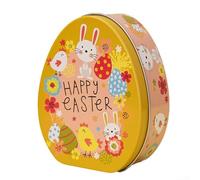 Bunny Themed Flat Egg Shaped Container Made of Metal Perfect Addition to Any Celebration (B)