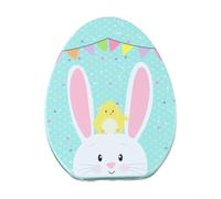 Bunny Themed Flat Egg Shaped Container Made of Metal Perfect Addition to Any Celebration (F)