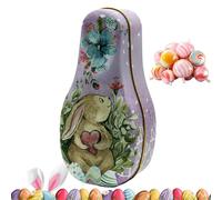 Bunny Tin Box - Holiday Tinplate Treat Holder Organizer | Vintage Happy Easter Treat Box Decoration for Cookie Stationery Jewellery