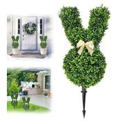 Bunny Topiary, Easter Bunny Topiary Trees Artificial Outdoor, Green Artificial Bunny Topiary Tree Pot Fake Bunny Plant, Bunny-Shaped Boxwood Bunny Topiary Plant for Easter Porch Indoor/Outdoor Decor