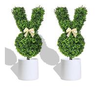 Bunny Topiary Outdoor,Artificial Bunny Tree Easter Decor, Rabbit Shaped Topiary Trees for Home Front Porch Outside Garden Decor Outdoor Indoor,Fake Cedar Potted with Ground Spike (2pcs)