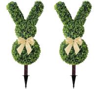 Bunny Topiary Outdoor Set of 2, Easter Bunny Topiary Front Porch Decor, Green Artificial Bunny-shaped Topiary Tree Pot Fake Easter Bunny Plant, Faux Boxwood Topiary Bush Plants Indoor Outdoor Decor
