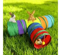 Bunny Tunnels and Tubes, Collapsible 3 Way Rabbit Hideout Toy, Small Animal Tunnel for Bunny Guinea Pig Ferret Kitten Chinchilla Hedgehog Hiding and Resting (Rainbow)