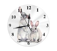 Bunny Wall Clock Cute Animal Grey Rabbits Hare Sketch Nature Easter Clock Round Silent Non Ticking Home Decor 10 Inch for Living Room Bedroom Office