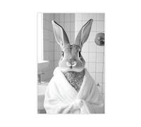 Bunny Wearing A Bathrobe, Funny Bathroom Wall Art, Cute Laundry Room Decor, Retro Animals in Bathroom, Cute Rabbit Print, Wall Art-1