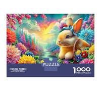 Bunny with A Basket in Colorful Flowers 1000-Piece Jigsaw Puzzle Lucky Rabbit Challenging Game for Men, Women & Elders 38x26cm/1000pcs