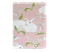 Bunny with Lilies of The Valley Butterfly Passport Holder Travel Wallet Leather Card Case Cover, 11.5x16.5cm