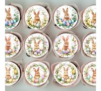 Bunny Wreath Edible Cupcake Toppers - Charming Easter & Spring-Themed Cake Decorations (UNCUT, 48 x 3cm/1.18 Inch Discs)