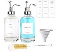 BunnyCare Coffee Syrup Dispenser Set, 2pcs 16.9oz Glass Bottles with Silver Pump, 36 Labels & Brush, Coffee Bar Accessories