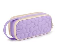 Bunnychic Pencil Case for Girls,Flower Quilted Large Capacity Pencil Pouch with 2 Compartment, Zipper Pencil Bag with Handle, Women Soft Pencil Box for Middle School Office College