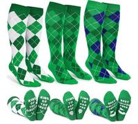 Bunnycool 3 Pairs Knee High Argyle Golf Socks for Men Cotton Golf Socks for Tartan Trousers Golf Tournament Father's Day Gift, Green, 9-13 UK