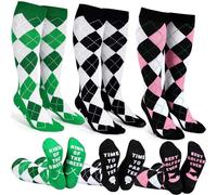 Bunnycool 3 Pairs Knee High Argyle Golf Socks for Men Funny Cotton Golf Socks Mens Tournament Gift for Dad Father's Day, Colorful, 9-13 UK