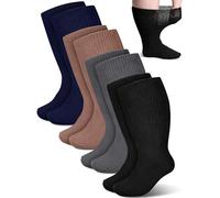 Bunnycool 4 Pairs Extra Wide Socks Swollen 30" Lymphedema Socks Bariatric Socks Non Binding Socks, Dark Blue,gray,black,beige, 9-13 UK