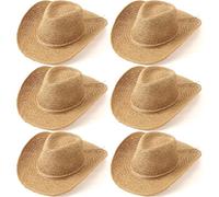 Bunnycool 6 Pack Straw Cowboy Hats Bulk for Men Women Hand Woven Straw Hat | Brown Shapeable Wide Brim Western Cowgirl Hat, Beige Breathable Summer Beach Sun Hat for Theme Party Festival Country Wedding