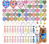 Bunnycool 72 Pcs Dog Bandanas Tie Set Summer Bulks Pet Scarves with Fruit Floral Pattern Adjustable Cute Dog Triangle Scarfs Neck Ties for Holiday Birthday Accessories