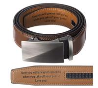 Bunnycool Engraved Mens Ratchet Belt Leather Slide Personalized Belt for Men with Buckle for Husband Birthday Wedding Gift, Brown, 36-42inch
