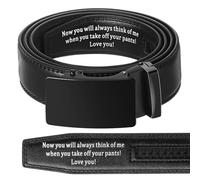 Bunnycool Engraved Mens Ratchet Belt Leather Slide Personalized Belt for Men with Buckle for Husband Birthday Valentine Gift, Black, 36-42inch