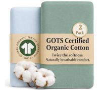 Bunnyjik GOTS Organic 2 x Baby Fitted Sheets - Silky Soft (Blue + Sage Green, 120x60cm)