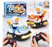 BunnyJOY 2 Pack RC Bumper Cars for Kids 3-8, Remote Control Battle Cars with Pop-Up Drivers, Lights & Music, Rechargeable Racing Car Toys, Birthday for Boys Girls