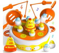 BunnyJOY 4-in-1 Magnetic Fishing Game for Kids, Catching Toy, Music Board with Bowling & Tic-Tac-Toe, Interactive Tabletop Family Games for Toddlers Boys Girls Ages 3-8, Birthday Gift,Chick