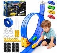 BunnyJOY Flexible Loop Race Track Set for Kids with Toy Cars, Suction Cup Wall & Window Racing Track, Indoor Outdoor Gravity Car Toys, Birthday for Boys Girls Age 3 4 5 6 7 8