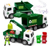 BunnyJOY Garbage Truck Toy Set, Friction Powered Recycling Vehicle Playset with Lights and Sounds, Includes Crane Truck, Dump Truck, Rear Loader, Bins & Figure, Educational Gift for Kids Age 3+