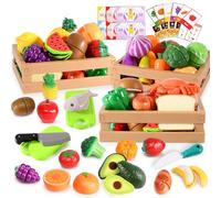 BunnyJOY Play Food Set for Kids, Toy Food Set for Kids Kitchen, Toy Kitchen Accessories, Cutting Fruits & Vegetables, Pretend Play Gift for Girls & Boys Ages 3-8