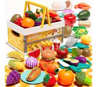 BunnyJOY Toy Food Set for Kids, Toy Kitchen Accessories, Play Foods for Children, Cutting Plastic Fruit & Vegetables, Pretend Play Kitchen Toys Gift for Girls & Boys Ages 3-8