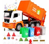 BunnyJOY Toys for 3 4 5 6 Year Old Boys, Garbage Truck Toy with Bins, Bin lorry, Rubbish Truck, Educational Vehicle Playset Gift for Kids Girl, Orange