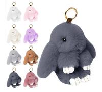 Bunnylu-lu Keychain With 8 Colors, Christmas Rabbit Bunny Lu-lu Keychain, Cute Handmade Soft Bunny Keychain for Women, Pompom Charms Bunny Keychring Plush for Bags,phones,keys Decorgifts (Gray1)