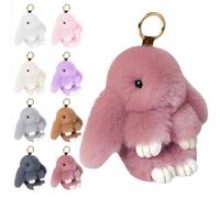 Bunnylu-lu Keychain With 8 Colors, Christmas Rabbit Bunny Lu-lu Keychain, Cute Handmade Soft Bunny Keychain for Women, Pompom Charms Bunny Keychring Plush for Bags,phones,keys Decorgifts (Pink1)