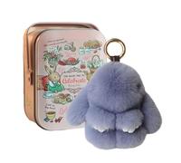 Bunnylulu Keychain, Bunny Lulu Keychain, Soft Cute Bunny Keychain Artificial Rabbit Fur Plush Fluffy Pom pom Key Ring for Women (Dark Blue, 15CM)