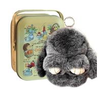 Bunnylulu Keychain, Bunny Lulu Keychain, Soft Cute Bunny Keychain Artificial Rabbit Fur Plush Fluffy Pom pom Key Ring for Women (Frost Black, 15CM)