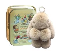Bunnylulu Keychain, Bunny Lulu Keychain, Soft Cute Bunny Keychain Artificial Rabbit Fur Plush Fluffy Pom pom Key Ring for Women (Khaki, 15CM)