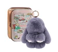 Bunnylulu Keychain, Bunny Lulu Keychain, Soft Cute Bunny Keychain Artificial Rabbit Fur Plush Fluffy Pom pom Key Ring for Women (Medium Gray, 15CM)