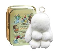 Bunnylulu Keychain, Bunny Lulu Keychain, Soft Cute Bunny Keychain Artificial Rabbit Fur Plush Fluffy Pom pom Key Ring for Women (White, 18CM)