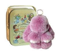 Bunnylulu Keychain, Bunny Lulu Keychain, Soft Cute Bunny Keychain Artificial Rabbit Fur Plush Fluffy Pom pom Key Ring for Women (Light Blue, 18CM)