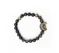 BunnyMoon Bracelet Obsidian, 5/16" Beaded Stretch Crystal Elastic Bracelet, Approx 6-1/4" Adjustable Uni-Protection Healing Stone Moon Rabbit Birthday Gift for Best Friends 8mm