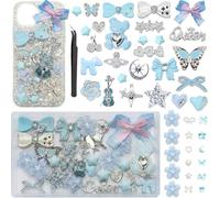 BUNNYTOO Junk Case Charms Cute Bow Butterfly Charms for Phone Cases Rhinestone Junk Case Kit 3D Resin Heart Star Flatback Pearls for Customizing DIY Phone Cases Favor Gifts