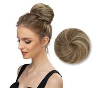 Buns Extension Drawstring Updo Donut Chignon Straight Synthetic Round Fake Ballet Bun for Women Girls Lady Dark Brown/Golden Blonde