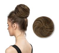 Buns Extension Drawstring Updo Donut Chignon Straight Synthetic Round Fake Ballet Bun for Women Girls Lady Dark Brown/Golden Blonde