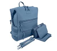 BUNSO Neoprene Diaper Bag - minimalist, water-resistant backpack with pouch, changing pad, and stroller straps. Lightweight unisex baby diaper bag in Slate Blue