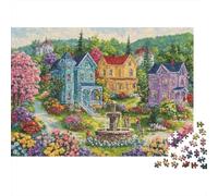 Bunte Dorf-Häuser Puzzles 1000 Teile für Erwachsene und Kinder, Schöner Anblick Frühling-Holzhaus-Kunst Deko, Entspannungs-Puzzle für Männer und Frauen, Herausforderndes Puzzles 52x38cm/1000pcs