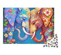 Bunte Elefanten-Kunst Puzzles 1000 Teile und Kinder, Lebendiges Buntes Elefanten-Paar, Wanddekoration, Entspannungs-Puzzle für Männer und Frauen, Herausforderndes Puzzle 70x50cm/1000pcs