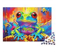 Bunte Frosch-Kunst Puzzles 1000 Teile für Erwachsene und Kinder, Bunter Psychedelischer Regenbogen-Frosch, Wanddekoration, Bildungsspiel, Geschenk-Puzzle für Erwachsene 38x26cm/1000pcs
