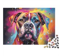 Bunte Hundeporträt Puzzles 1000 Teile, Schöne Ansicht, Bold Neon Pitbull-Malerei, Wanddekoration, Bildungsspiel für Männer und Frauen, Herausforderndes Puzzle für Erwachsene 70x50cm/1000pcs