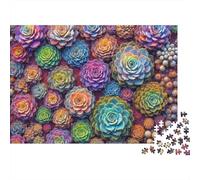Bunte Sukkulenten Muster Puzzles 1000 Teile und Kinder, Schöne Aussicht Regenbogen Sukkulentenstrauß Heimdekoration, Entspannungs Puzzle Geschenk, Herausforderndes Puzzle Spiel 70x50cm/1000pcs
